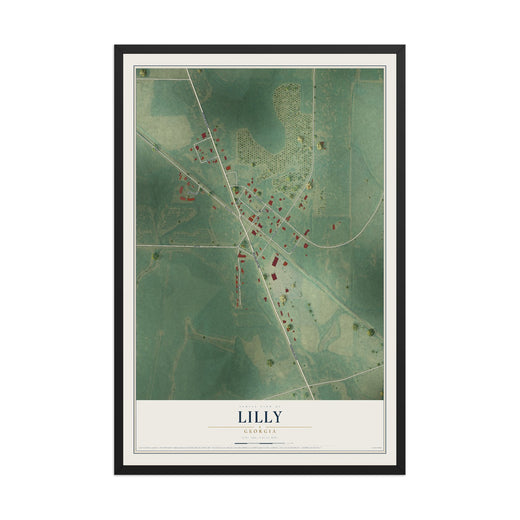 Map of Lilly, Georgia, 12 x 18 inch print in a black wood frame