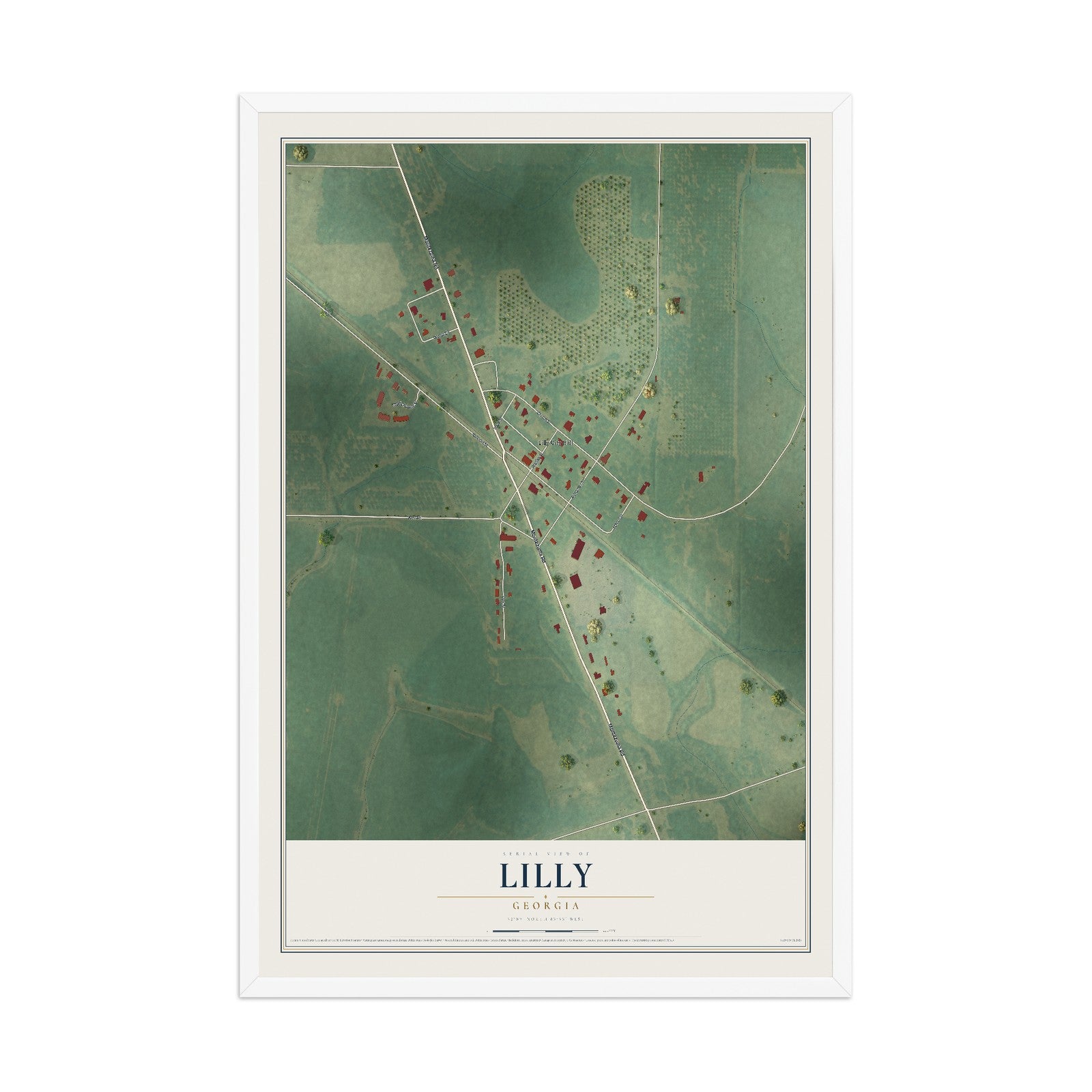 Lilly, Georgia map print, 12" x 18" W/ White Ayous Wood Frame mockup