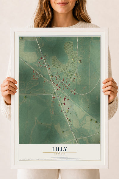Lilly, Georgia map print, 18" x 24" W/ White Ayous Wood Frame mockup
