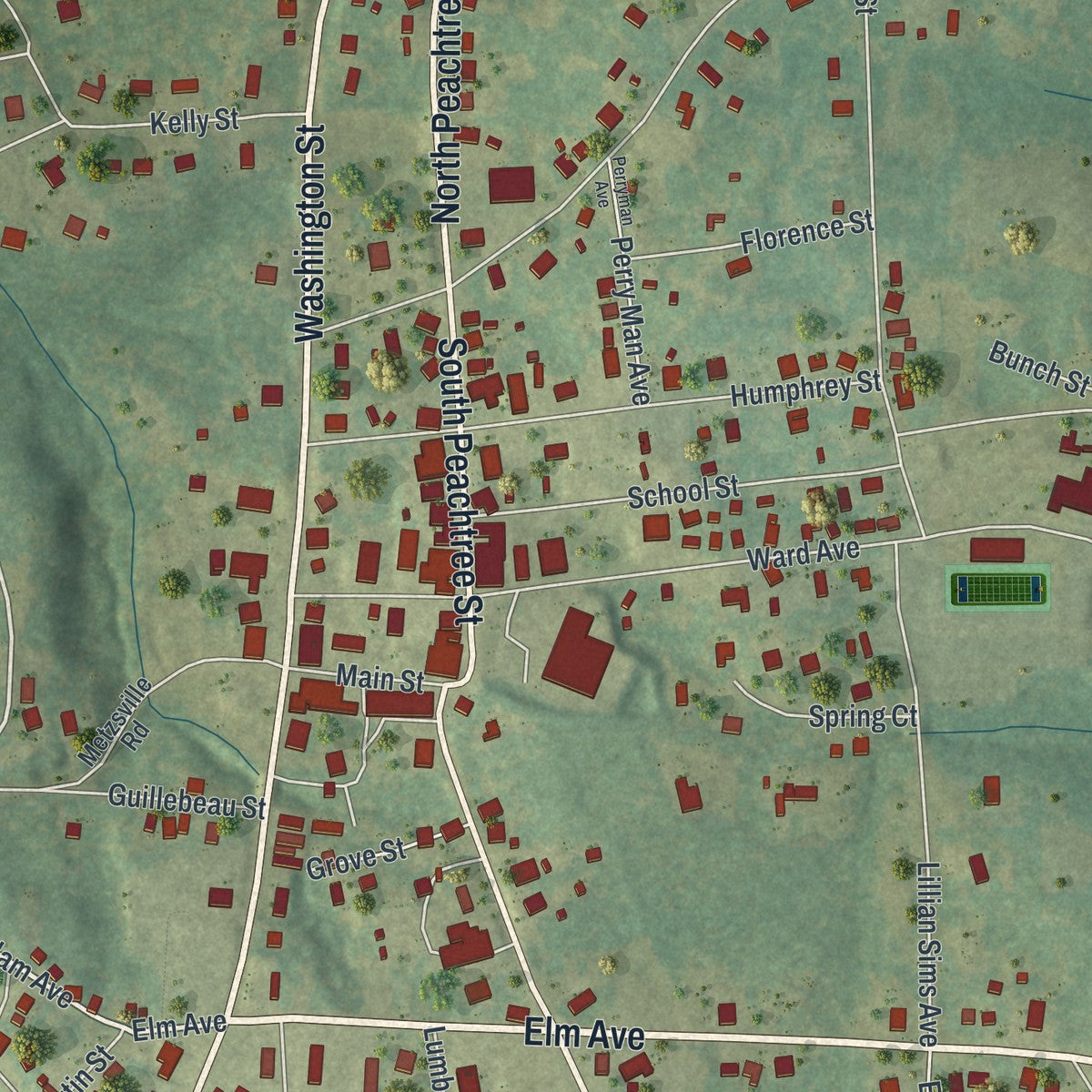 Close-up 1 of the Lincolnton, Georgia map artwork