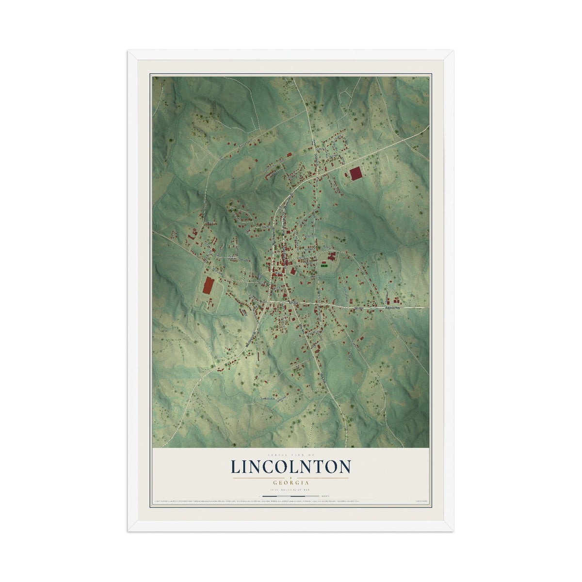Lincolnton, Georgia map print, 12" x 18" W/ White Ayous Wood Frame mockup