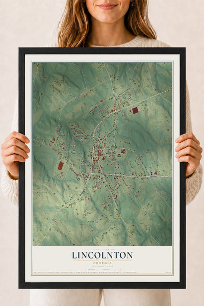 Lincolnton, Georgia map print, 18" x 24" W/ Black Ayous Wood Frame mockup
