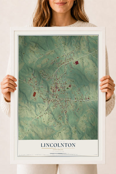 Lincolnton, Georgia map print, 18" x 24" W/ White Ayous Wood Frame mockup