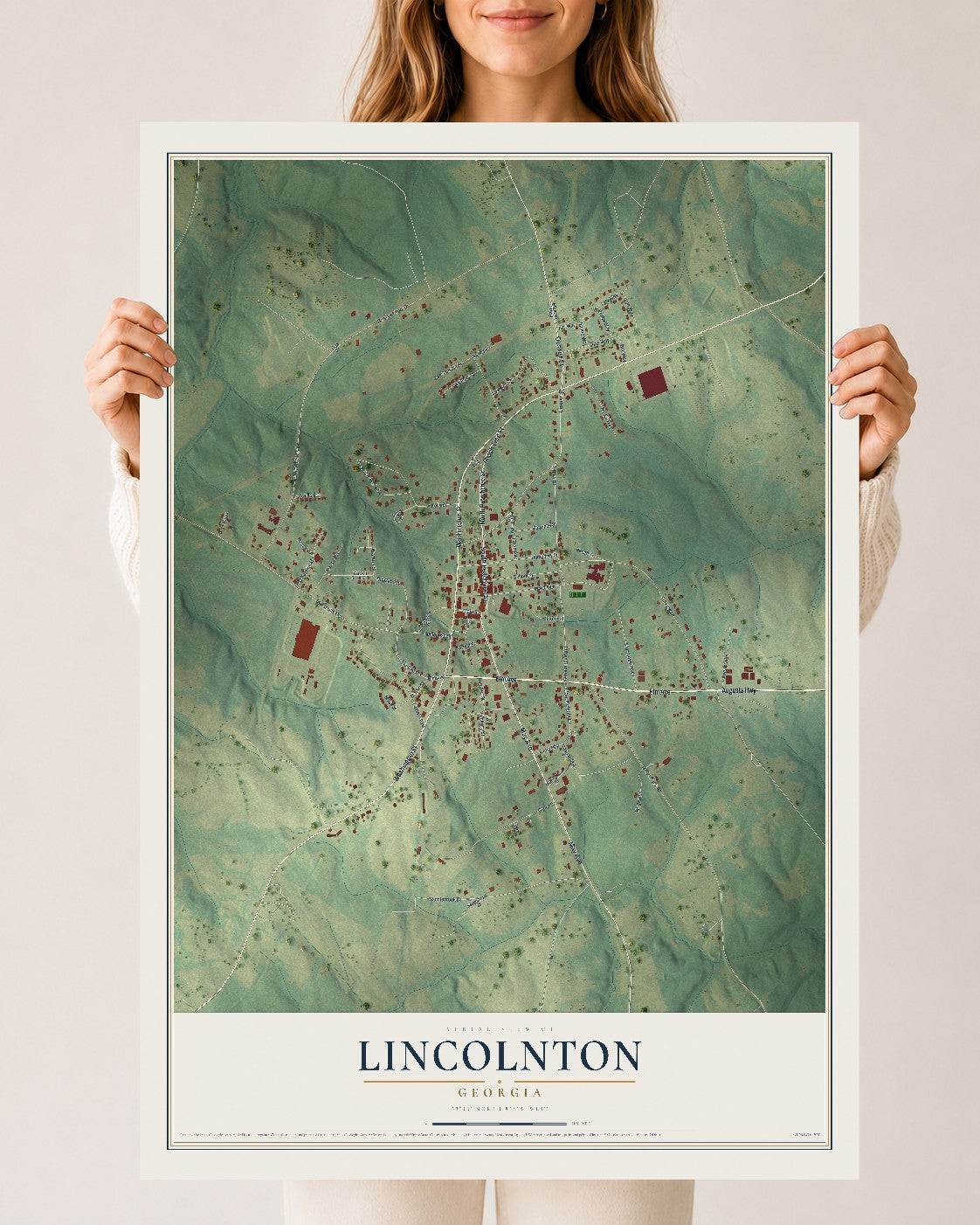Lincolnton, Georgia map print, 24" x 36" Archival Matte Print mockup
