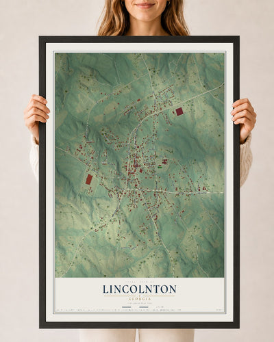 Lincolnton, Georgia map print, 24" x 36" W/ Black Ayous Wood Frame mockup