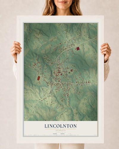 Lincolnton, Georgia map print, 24" x 36" W/ White Ayous Wood Frame mockup