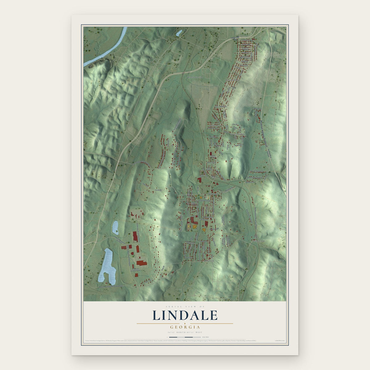 Lindale, Georgia map print, the full design
