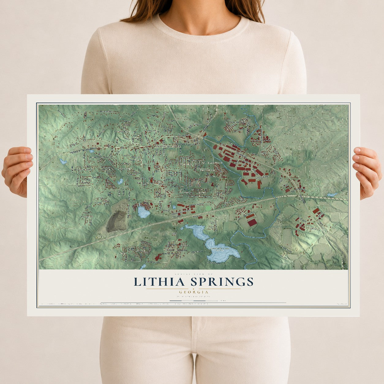 Lithia Springs, Georgia map print, 12" x 18" Archival Matte Print mockup