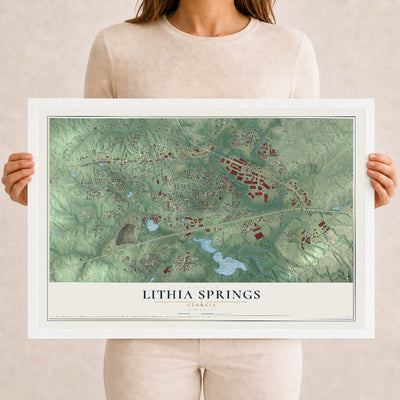 Lithia Springs, Georgia map print, 12" x 18" W/ White Ayous Wood Frame mockup