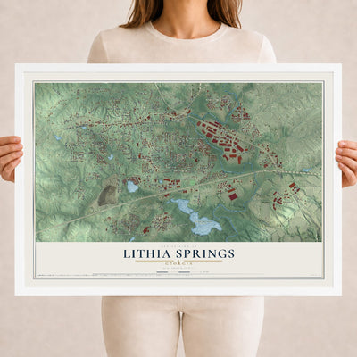 Lithia Springs, Georgia map print, 18" x 24" W/ White Ayous Wood Frame mockup