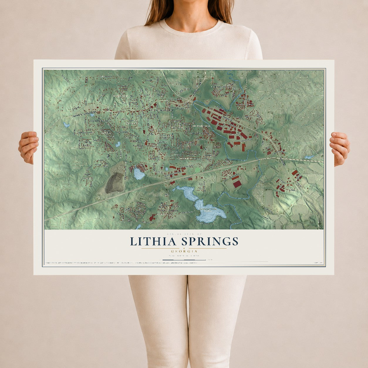 Lithia Springs, Georgia map print, 24" x 36" Archival Matte Print mockup