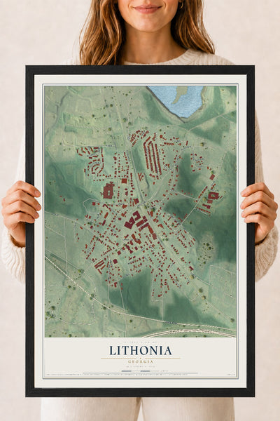 Lithonia, Georgia map print, 18" x 24" W/ Black Ayous Wood Frame mockup