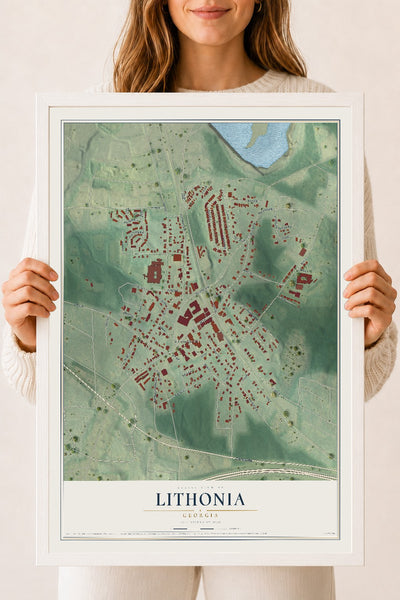Lithonia, Georgia map print, 18" x 24" W/ White Ayous Wood Frame mockup