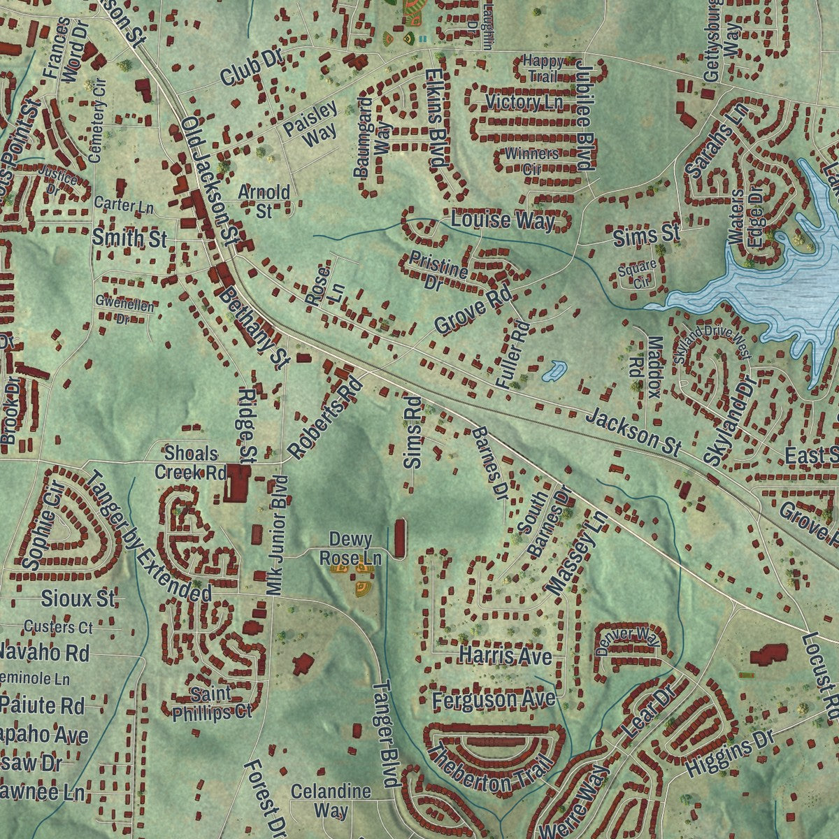 Close-up 1 of the Locust Grove, Georgia map artwork