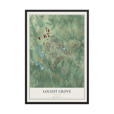 Locust Grove, Georgia map print, 12" x 18" W/ Black Ayous Wood Frame mockup