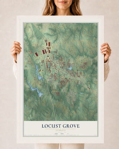 Locust Grove, Georgia map print, 24" x 36" W/ White Ayous Wood Frame mockup