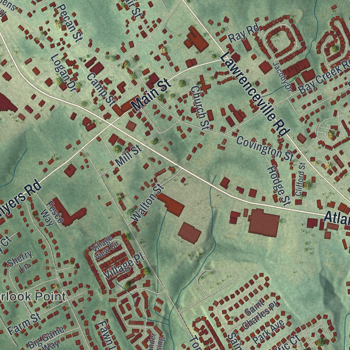 Close-up 1 of the Loganville, Georgia map artwork