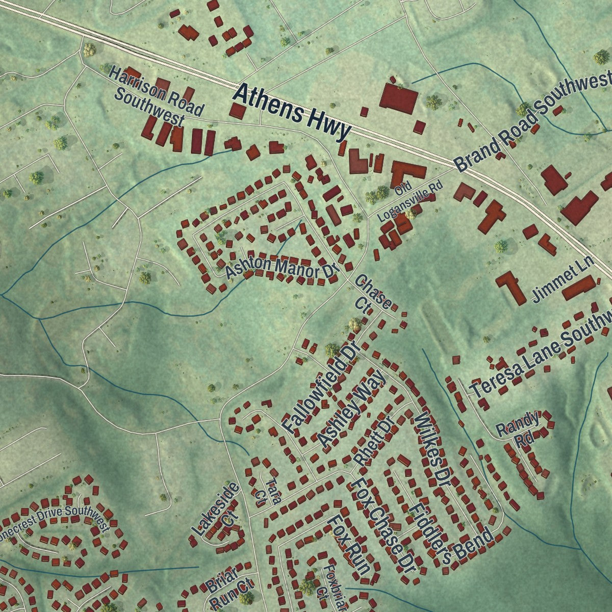 Close-up 2 of the Loganville, Georgia map artwork