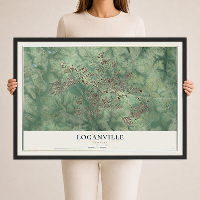 Loganville, Georgia map print, 24" x 36" W/ Black Ayous Wood Frame mockup