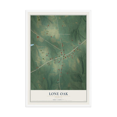 Lone Oak, Georgia map print, 12" x 18" W/ White Ayous Wood Frame mockup