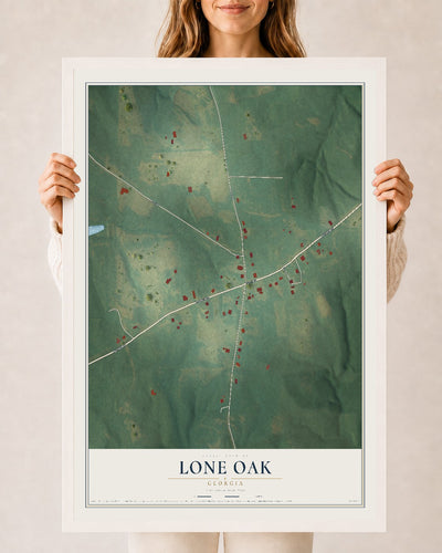 Lone Oak, Georgia map print, 24" x 36" W/ White Ayous Wood Frame mockup