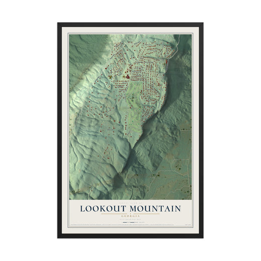 Map of Lookout Mountain, Georgia, 12 x 18 inch print in a black wood frame
