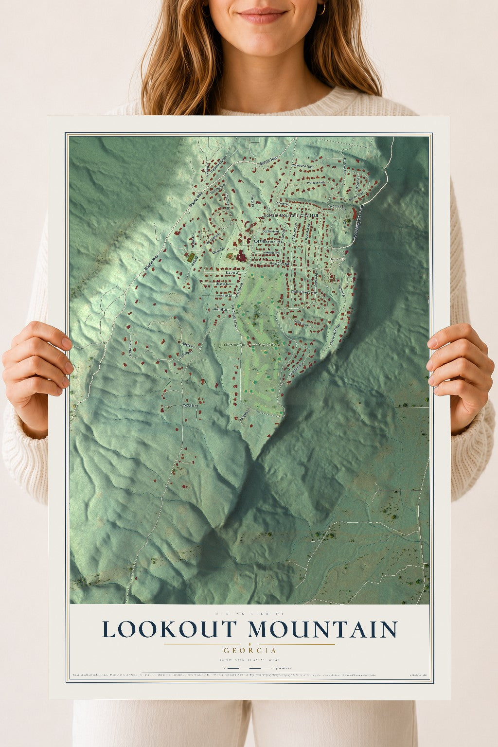 Lookout Mountain, Georgia map print, 18" x 24" Archival Matte Print mockup