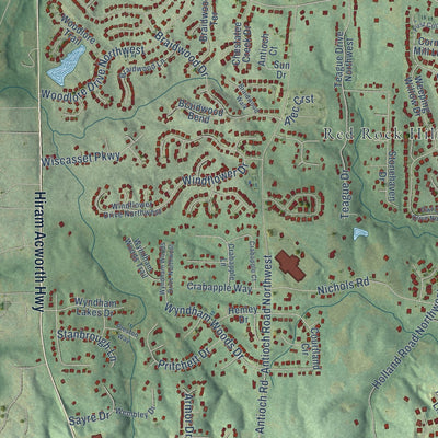 Close-up of the map of Lost Mountain, Georgia print showing street and building detail