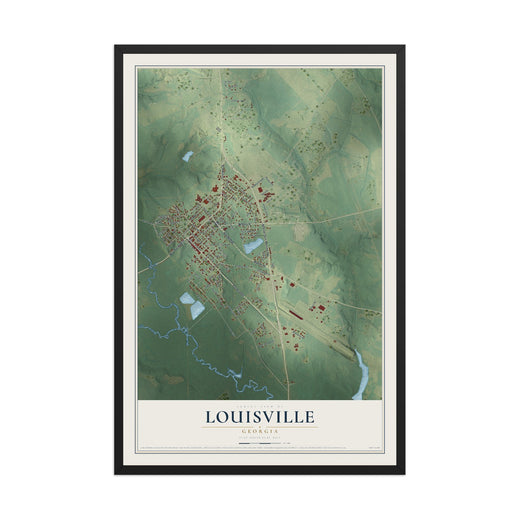 Map of Louisville, Georgia, 12 x 18 inch print in a black wood frame