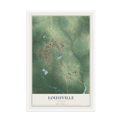 Louisville, Georgia map print, 12" x 18" W/ White Ayous Wood Frame mockup