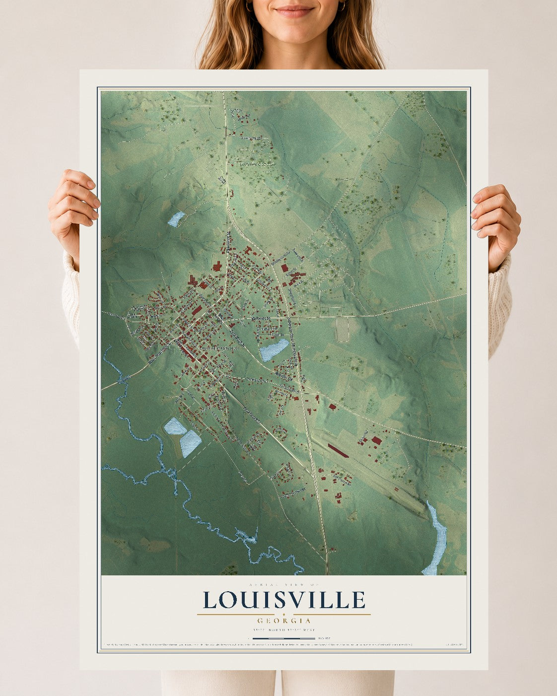 Louisville, Georgia map print, 24" x 36" Archival Matte Print mockup