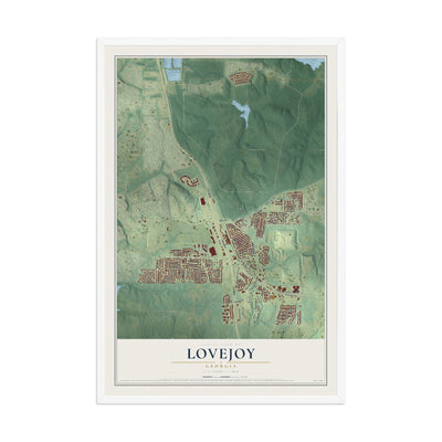 Lovejoy, Georgia map print, 12" x 18" W/ White Ayous Wood Frame mockup