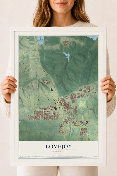 Lovejoy, Georgia map print, 18" x 24" W/ White Ayous Wood Frame mockup