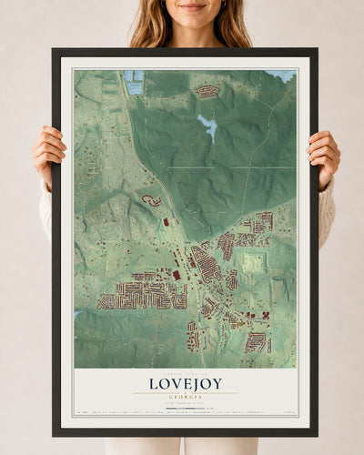 Lovejoy, Georgia map print, 24" x 36" W/ Black Ayous Wood Frame mockup