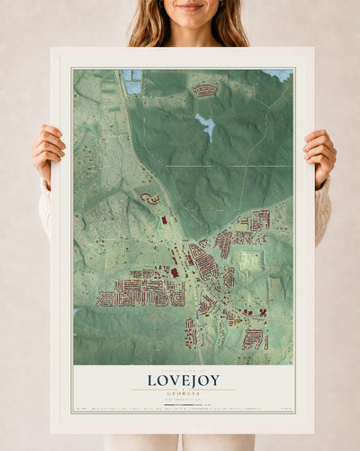 Lovejoy, Georgia map print, 24" x 36" W/ White Ayous Wood Frame mockup