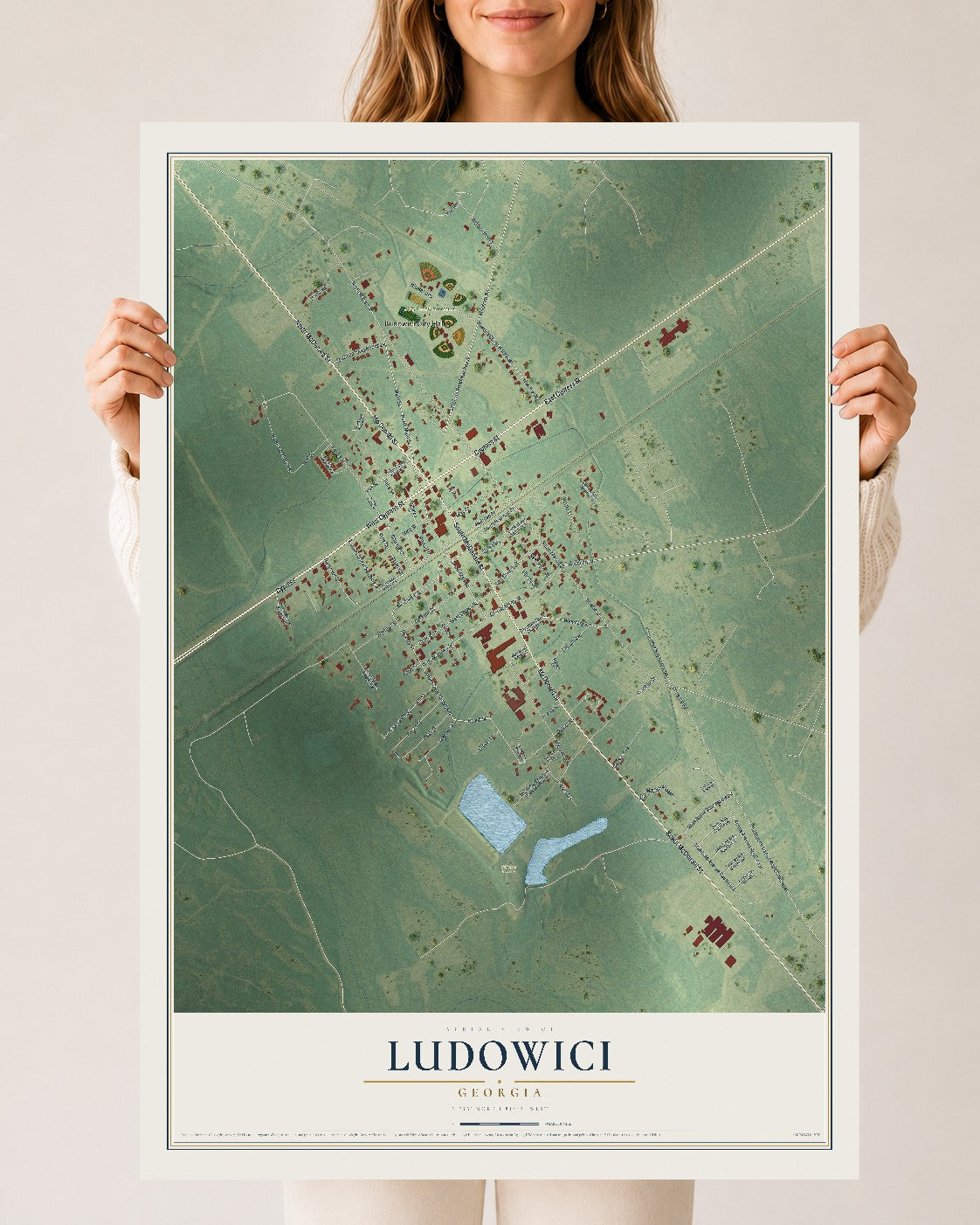 Ludowici, Georgia map print, 24" x 36" Archival Matte Print mockup
