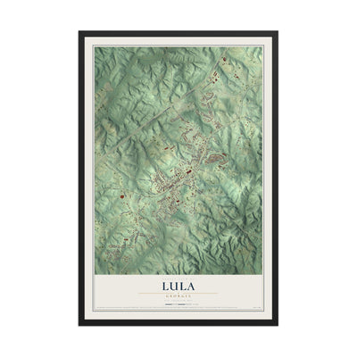 Lula, Georgia map print, 12" x 18" W/ Black Ayous Wood Frame mockup