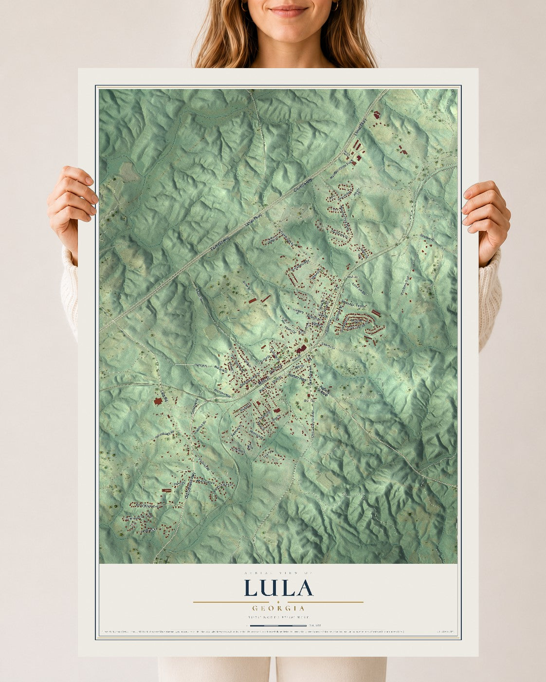 Lula, Georgia map print, 24" x 36" Archival Matte Print mockup