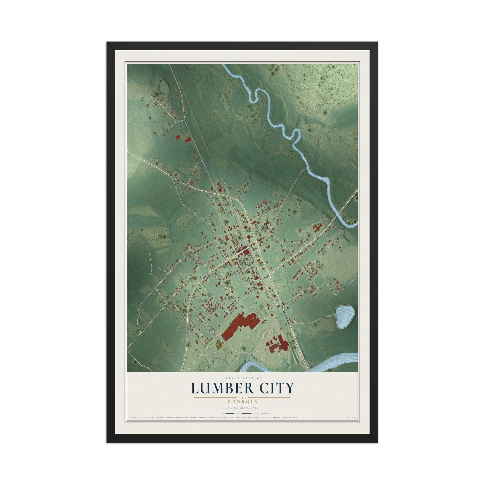 Lumber City, Georgia map print, 12" x 18" W/ Black Ayous Wood Frame mockup
