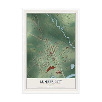 Lumber City, Georgia map print, 12" x 18" W/ White Ayous Wood Frame mockup