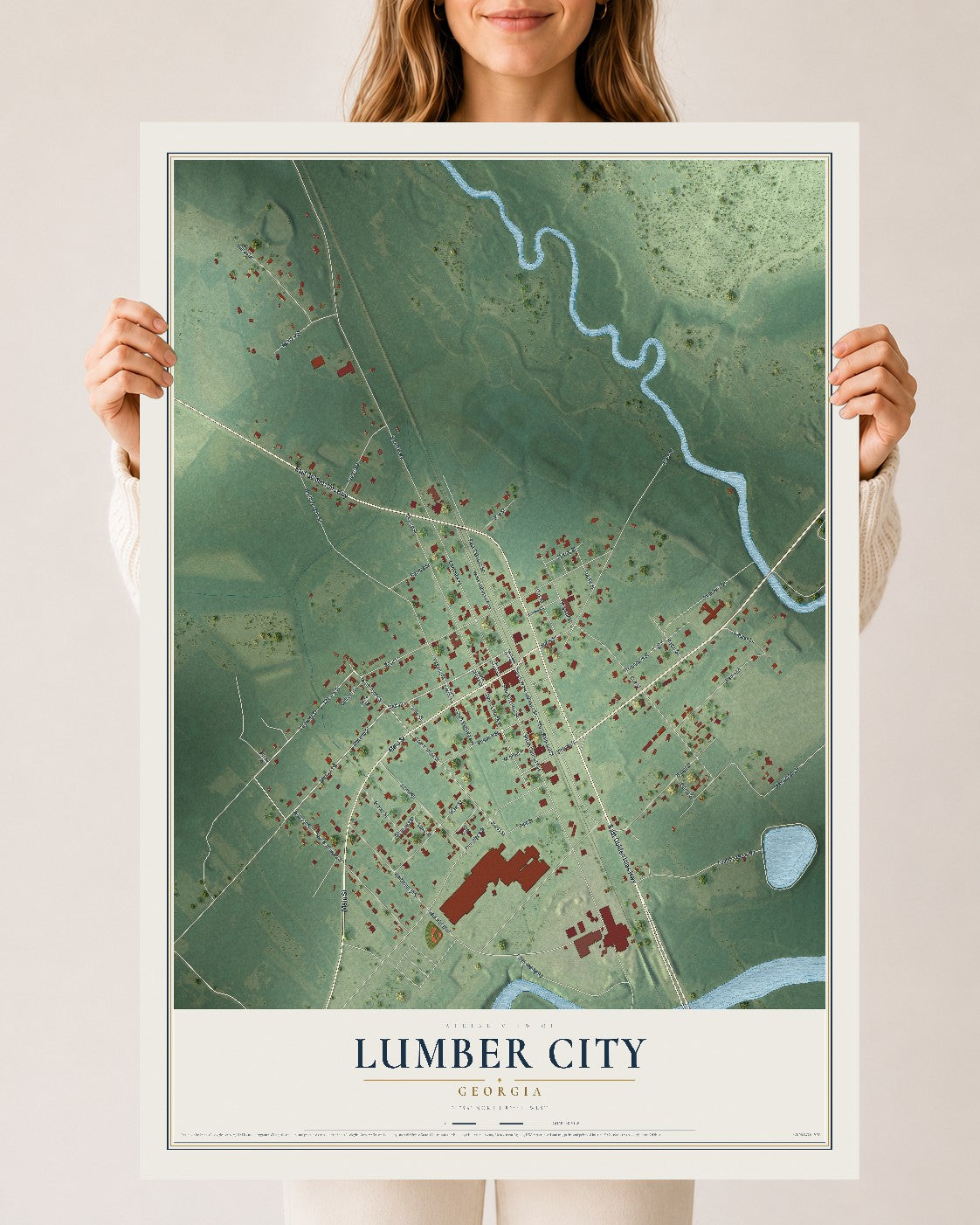 Lumber City, Georgia map print, 24" x 36" Archival Matte Print mockup