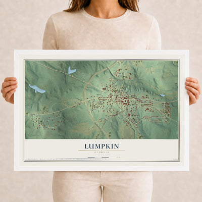 Lumpkin, Georgia map print, 12" x 18" W/ White Ayous Wood Frame mockup