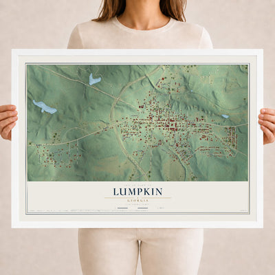 Lumpkin, Georgia map print, 18" x 24" W/ White Ayous Wood Frame mockup