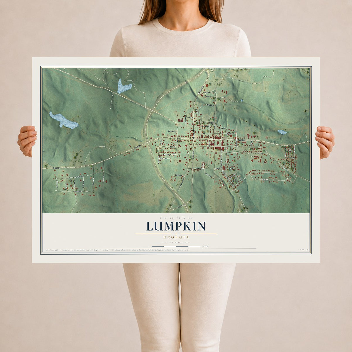 Lumpkin, Georgia map print, 24" x 36" Archival Matte Print mockup