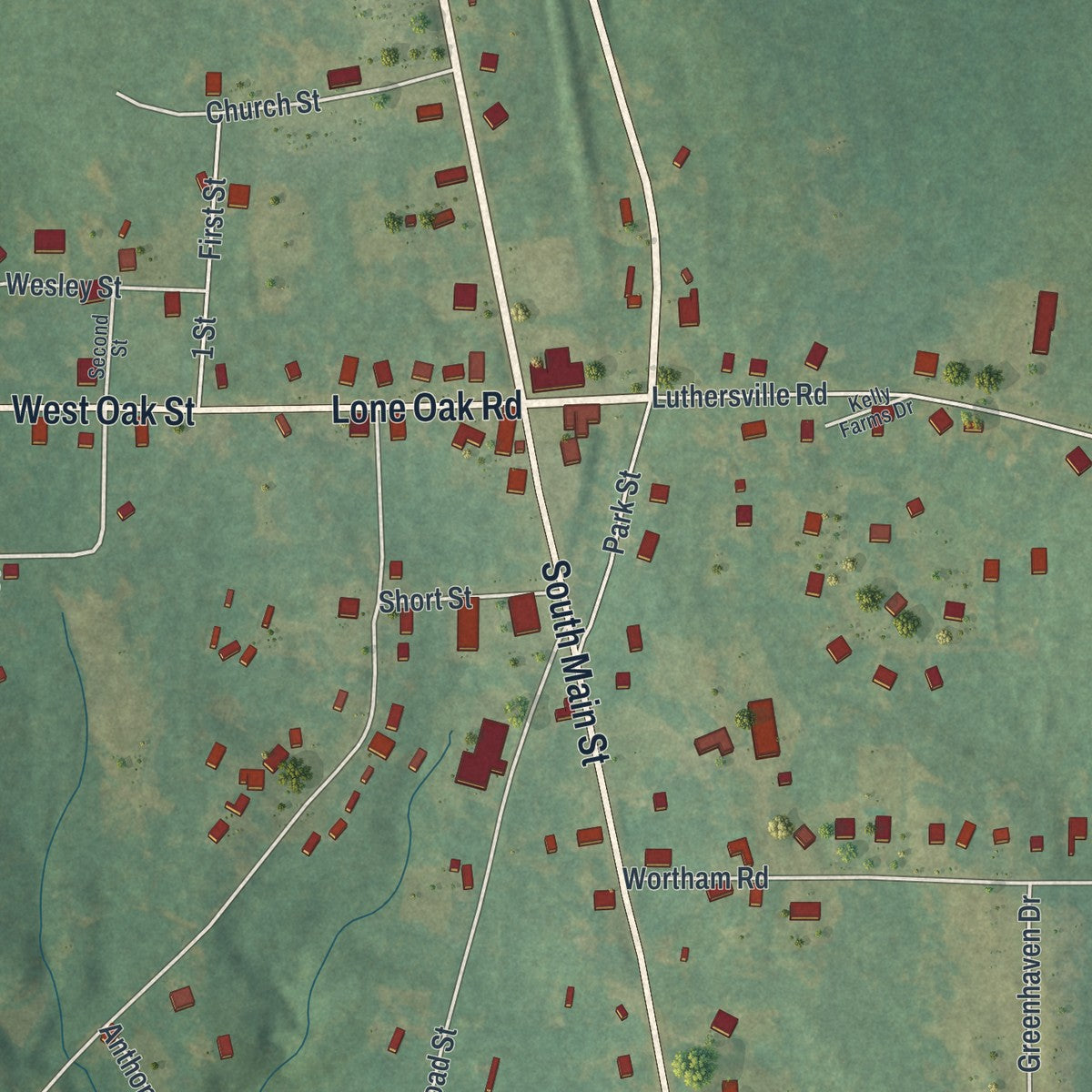 Close-up 1 of the Luthersville, Georgia map artwork