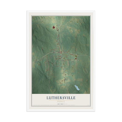 Luthersville, Georgia map print, 12" x 18" W/ White Ayous Wood Frame mockup