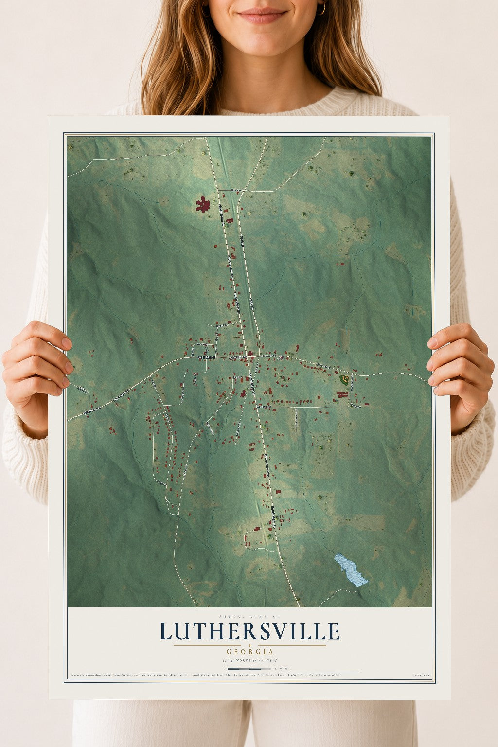 Luthersville, Georgia map print, 18" x 24" Archival Matte Print mockup