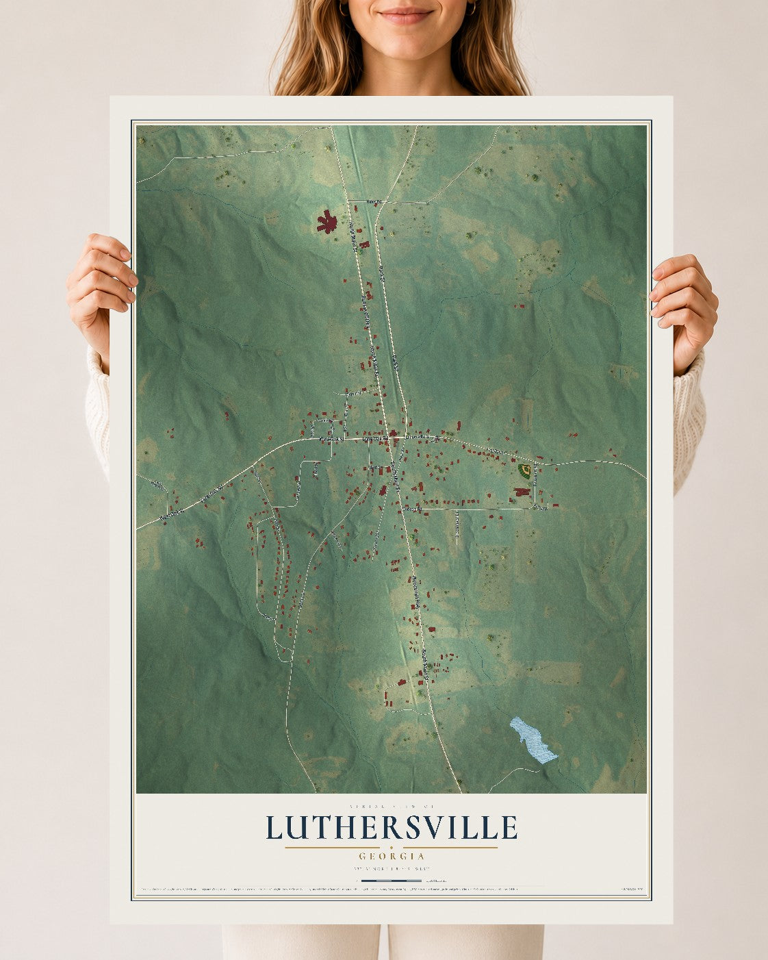 Luthersville, Georgia map print, 24" x 36" Archival Matte Print mockup