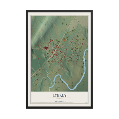 Lyerly, Georgia map print, 12" x 18" W/ Black Ayous Wood Frame mockup