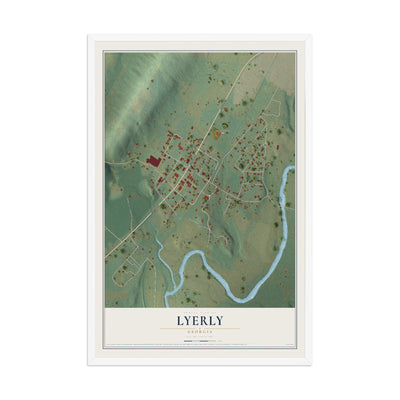Lyerly, Georgia map print, 12" x 18" W/ White Ayous Wood Frame mockup